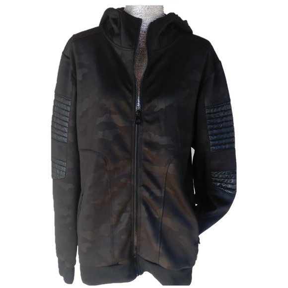 TRU LEGEND XL BLACK CAMO JACKET w HOOD FRONT ZIP Mens goth gothic witch